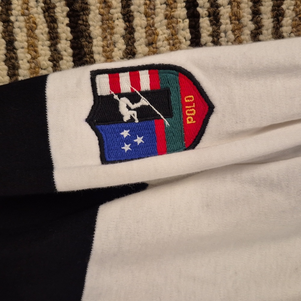 POLO Ralph Lauren Skier Crest Blue White Black‎ Mens M Mock Neck Sweater VTG 90s